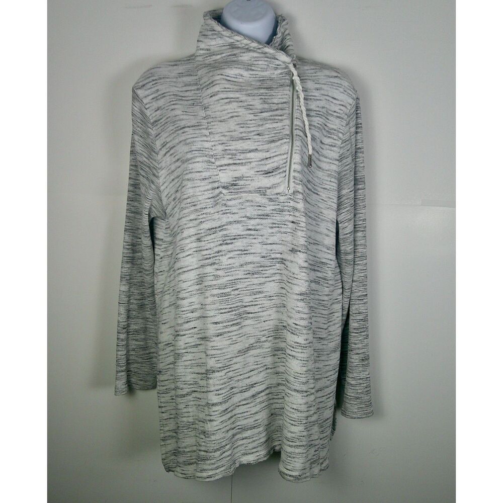RAFAELLA WEEKEND WOMEN GRAY & WHITE LONG SLEEVE COWL NECK SWEATER. SIZE PL